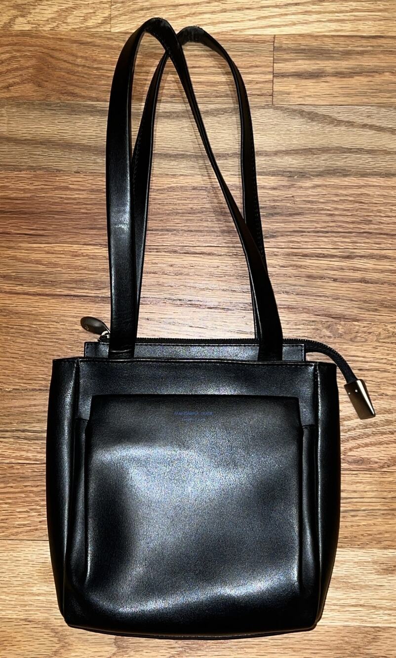Vintage Mandarina Duck Black Leather Handbag Shoulder Bag Made In Italy